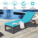 Tangkula Patio Chaise Lounge Chair, Outdoor Rattan Lounger Recliner Chair with Wheels, Wicker Chaise Chair W/Cushioned Seating, Recliner 5-Position Adjustable for Garden Patio Poolside (1, Turquoise)