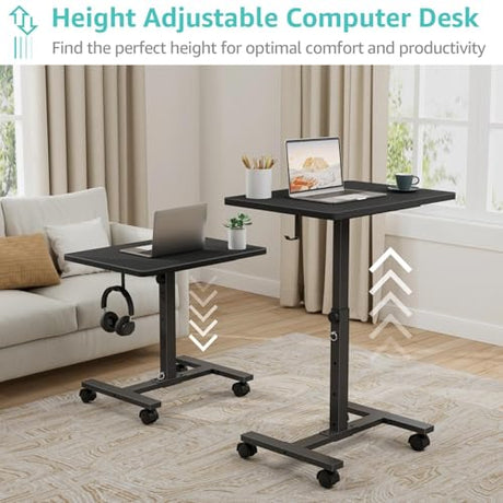 WINAZ Small Portable Standing Rolling Desk - 24 Inch Mobile Sit Stand Desk Adjustable Height with Wheels for Small Spaces Home Office, Kids Couch Laptop Desks Side End Table, Black WINAZ