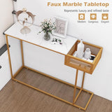 Giantex Narrow Console Table with Storage - Gold Sofa Table with Storage Basket, Sturdy Metal Frame, Modern Entryway Table, Entry Table for Living Room, Hallway, Corridor, Foyer Table, Gold & White Giantex