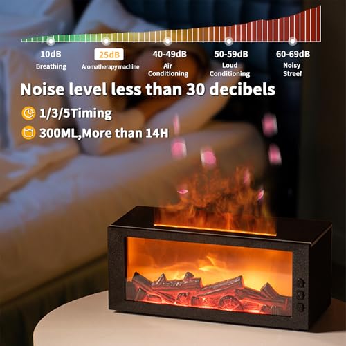 BOHOFAM Fireplace Essential Oil Aroma Diffuser,Flame Air Humidifiers 300ML,14-Hour Runtime,Colorful Flame Diffusers for Home,Included 4 * 10ML Hotel Collection Diffuser Oils for Bedroom(Black) BOHOFAM