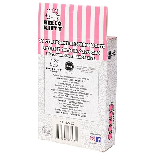Silver Buffalo Hello Kitty Face with Pink Bow 20ct Decorative String Lights, 7 Feet Long, Battery Powered, Warm White LED Silver Buffalo