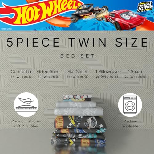 Hot Wheels Kids Bedding Super Soft Comforter and Sheet Set with Sham, 5 Piece Twin Size, (Officially Licensed Product) by Franco Franco
