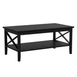 ChooChoo Oxford Coffee Table with Thicker Legs, Black Wood Coffee Table with Storage for Living Room ChooChoo