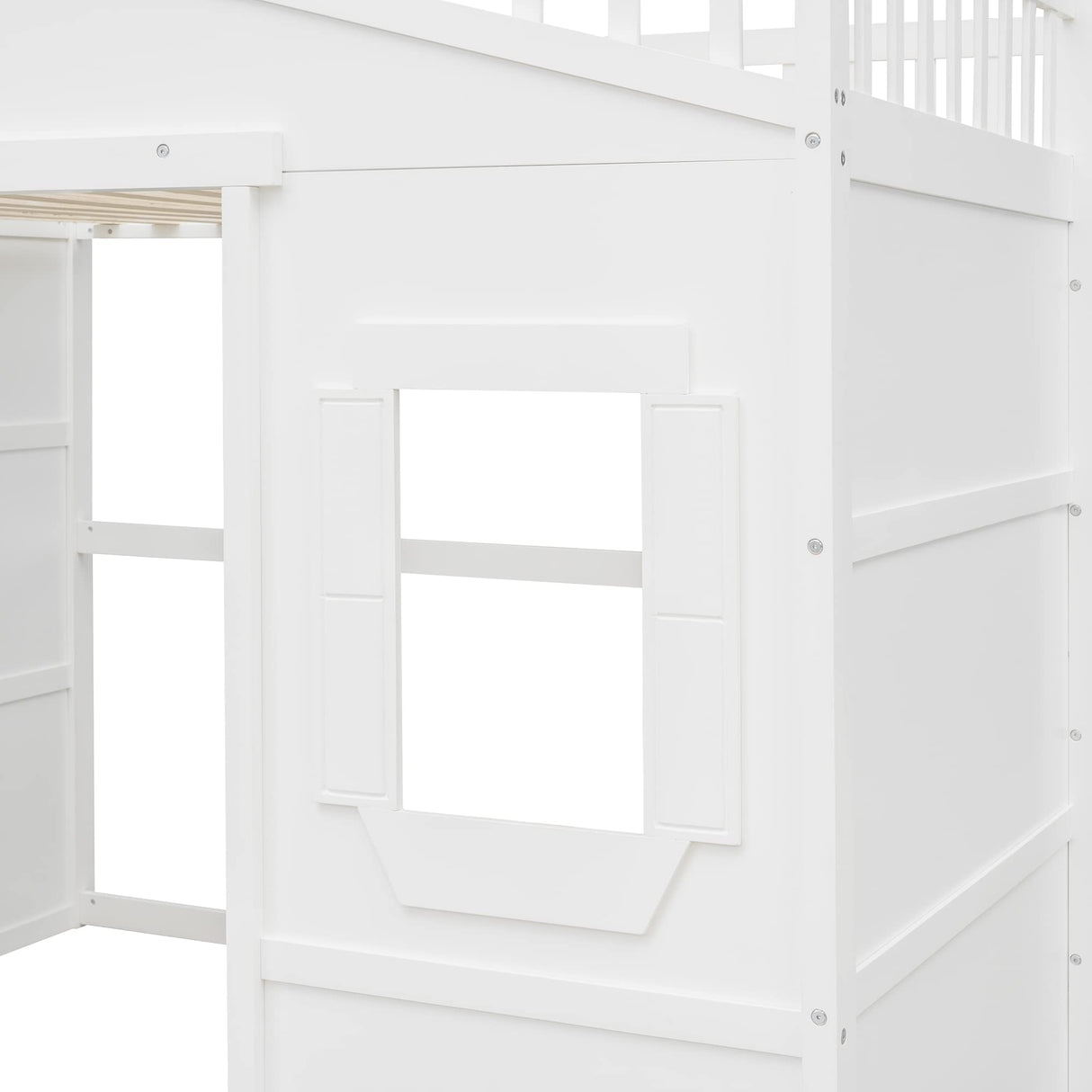 Full House Loft Bed Frame for Kids, Wood Full Loft Bed with Windows and Guardrail, Playhouse Bed, Full Size Loft Bed for Boys & Girls, No Box Spring Needed, Underbed Height is 51 Inches, White Harper & Bright Designs