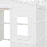 Full House Loft Bed Frame for Kids, Wood Full Loft Bed with Windows and Guardrail, Playhouse Bed, Full Size Loft Bed for Boys & Girls, No Box Spring Needed, Underbed Height is 51 Inches, White Harper & Bright Designs