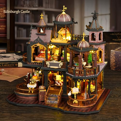SUNNINO Miniature Dollhouse Kit, DIY Mini House Building Kits for Adults to Building with Furnitures Tiny House Bookshelf Decor Christmas Birthday Gifts for Family Lovers, Edinburgh Castle