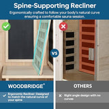 Woodbridge Infrared Home Sauna Room 1 Person Japanese Cedar Indoor Sauna with 7 Carbon Heaters, Red Light Therapy, Bluetooth Speaker, Intelligent Control Panel, Tempered Glass & Top Vent WOODBRIDGE