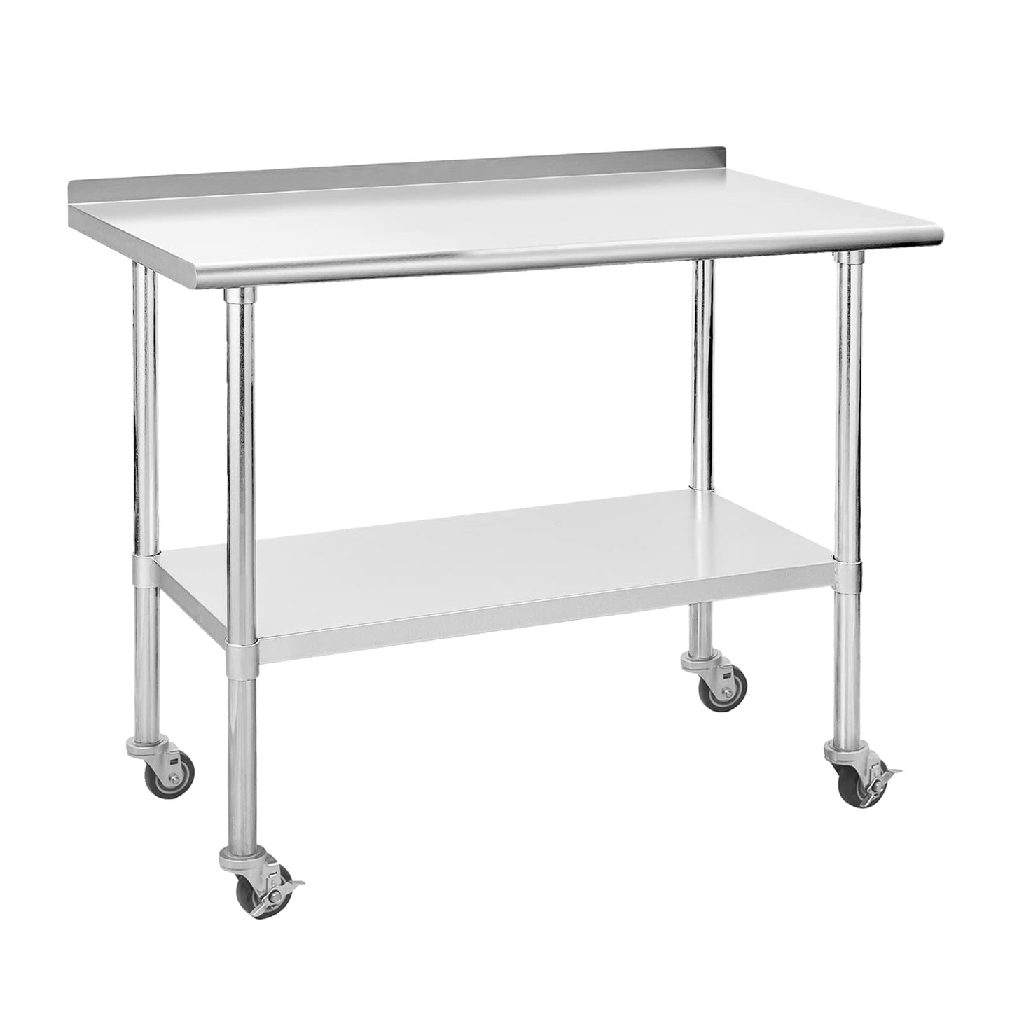 HOCCOT Stainless Steel Prep & Work Table with Adjustable Shelf, with Backsplash and Wheels, Kitchen Island, Commercial Workstations, Utility Table in - WoodArtSupply