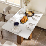 LITTLE TREE 47-Inch Kitchen Dining Table for 4-6,White Rectangular Dining Table with Walnut Wood Base, Modern Wooden Eating Table for Kitchen, Dining Room, Small Space, Home Office LITTLE TREE