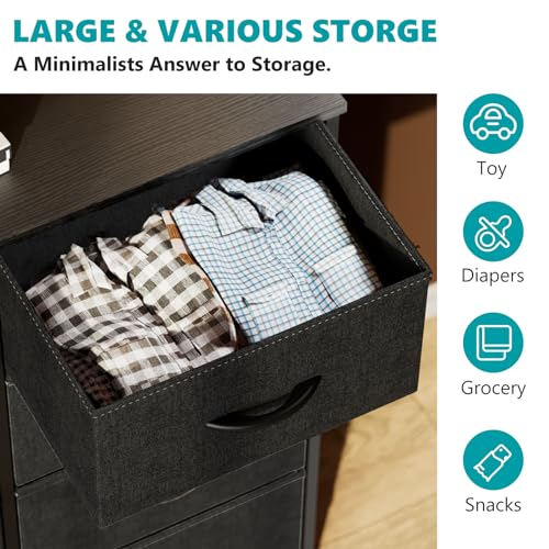 OLIXIS Dresser for Bedroom,8 Storage Fabric Drawers, Metal Frame and Wooden Top, Tall Storage Drawer Dresser for Closet with Easy Pull Handles for Living Room, Entryway, Small Space Black OLIXIS