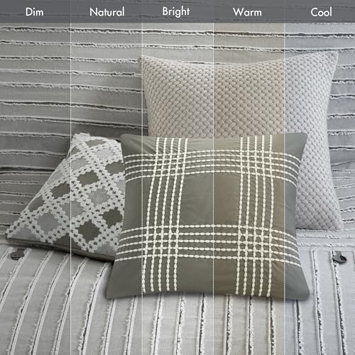 Madison Park King Comforter Set, Removable 100% Cotton Duvet Cover King Size with Insert, Farmhouse Bedding, Textured Stripe Clipped Jacquard Accent, King, Grey 9 Piece Madison Park