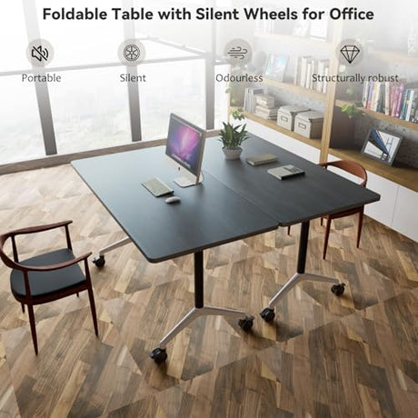 Folding Conference Room Tables, Seminar Conference Table Modern Flip Top Training Meeting Tables, Conference Room Table with Wheels for Home Office Classr,8 Pack 63inch CUAOCEZ