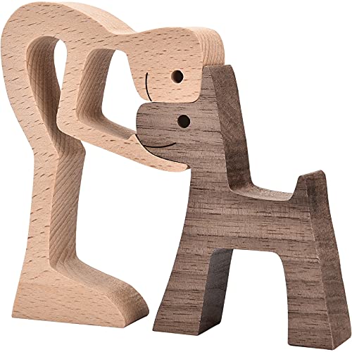 KINGNOW Accent Decor Men and Dog Figura Decorativa Wooden Gift Home Accents KINGNOW