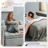 Antetek 3 in 1 Convertible Sleeper Sofa Bed, Modern Velvet Loveseat Futon Couch w/Pullout Bed, Small Love Seat Lounge Sofa w/Reclining Backrest, Toss Pillows, Pockets, Furniture for Living Room, Grey Antetek