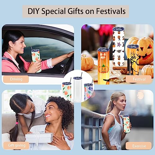 MICLAXYS 4 Pack Sublimation Tumblers 20 Oz Skinny Straight, Stainless Steel Sublimation Tumblers Blank, Individually Gift Boxed, Insulated Tumbler Sublimation (4) MICLAXYS