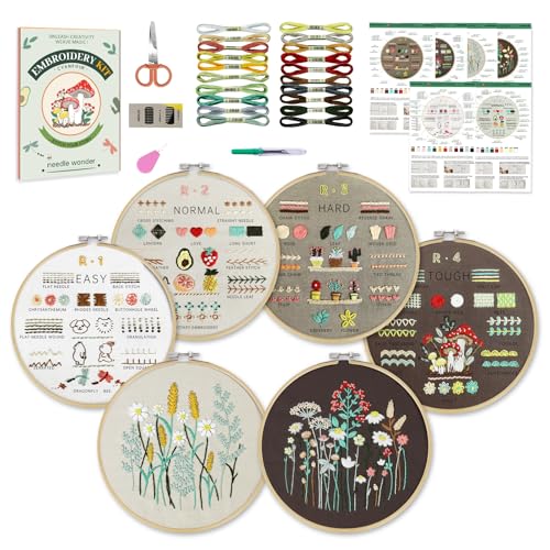 CYANFOUR 6 Stage Embroidery Kit for Beginners Adults, Easy to Learn 38 Different Stitches from Instruction & Video, Needlepoint Kits for Adults with Stamped Embroidery Patterns