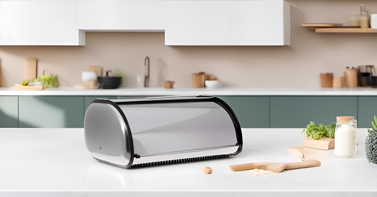 HOME IT Stainless Steel Bread Box for kitchen, bread bin, bread storage Bread holder 16.5x10x8 HOME IT