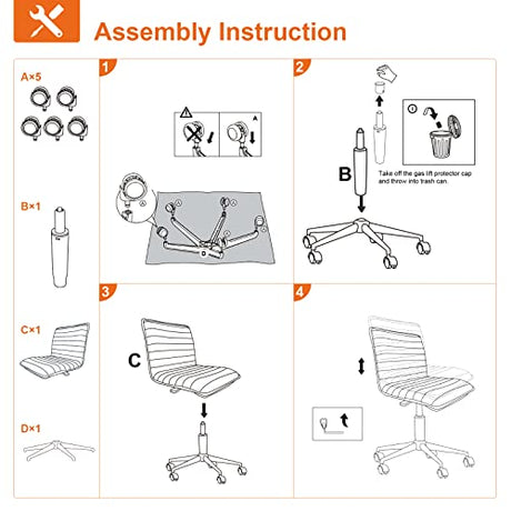 Furnimart Armless Office Desk Chair Task Chair Faux Leather Upholstered Task Chair Teen Desk Chair Mid-Back 360° Swivel Adjustable Small Chair (Leather-DustYellow) Furnimart