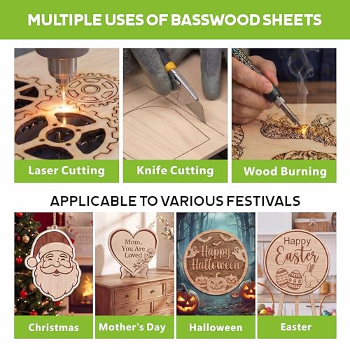 Baccraniate 4 Pack Basswood Sheets 1/8",12"x12" Basswood for Laser Cutting with Smooth Surface,for Laser Cutting,Engraving,Burning,DIY Models,Burning,Painting Baccraniate