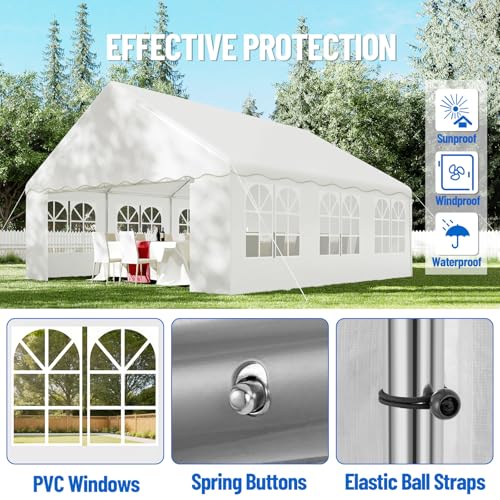 20x20ft Party Tent Heavy Duty Wedding Tent Outdoor Canopy Event Shelters Galvanized Canopy Commercial Tent with Removable Sidewall Windows for Outdoor Events Wedding Birthday Hipicute