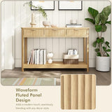 HOKYHOKY Fluted Console Table with Drawers, Modern 47.1" Entryway Table with Storage Shelf, Boho Narrow Skinny Behind Couch Wood Sofa Table for Living Room Hallway Entrance Foyer, Natural HOKYHOKY