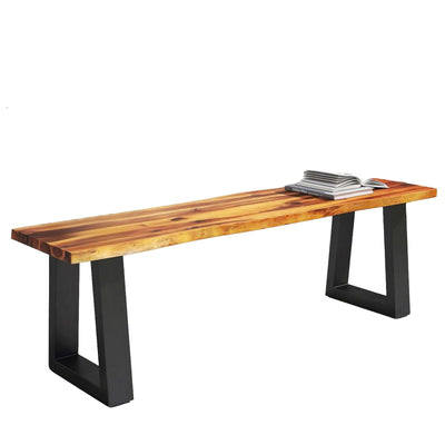 ERGOMASTER Outdoor Bench, 57.5" Acacia Wooden Dining Bench with Steel Legs, 1 Pack