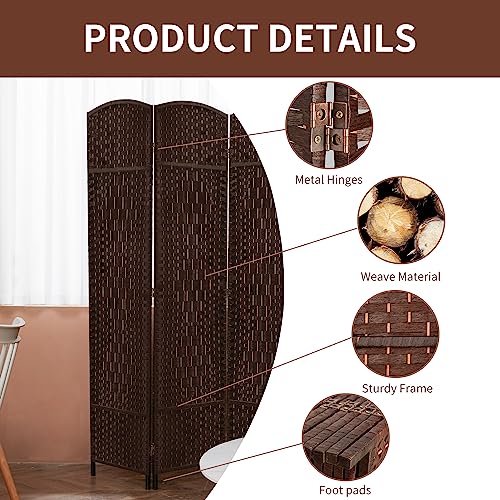 Duraspace 8 Panels Room Divider 6 FT Tall Weave Fiber Privacy Screen Freestanding Double Hinged Folding Screen Extra Wide Room Dividers for Patio Privacy (Brown) DURASPACE