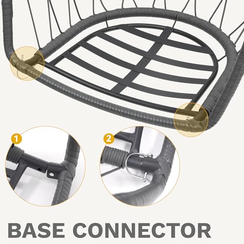 DWVO Egg Chair with Stand, Hanging Outdoor Rattan Wicker Patio Hammock Indoor Egg Chair with Cushion, Hanging Swing Chair 300lbs for Porch, Garden, Bedroom, Balcony, Gray DWVO