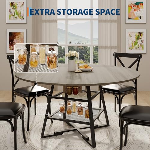 LuyFuitre Dinning Room Tables for 4, Round Dining Table Set with Storage, 47 Inch Circle Kitchen Table High Top LuyFuitre