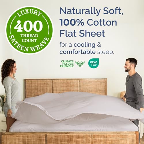 Full 400 Thread Count 100% Cotton Flat Sheet - Comfortable, Cooling & Breathable Cotton - Top Flat Sheet Only - Luxury Hotel Quality Bedding - Extra Soft & Comfy - Easy Care, Wrinkle Free - Light Grey CGK Unlimited
