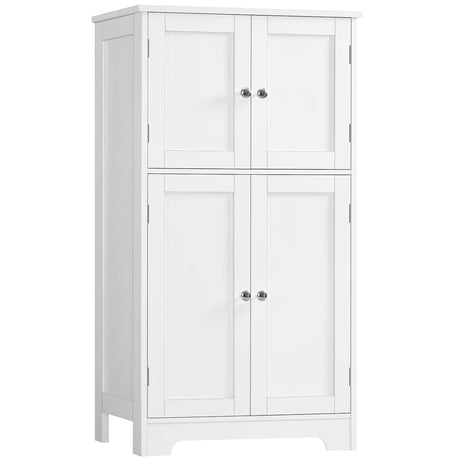 TEENFON Bathroom Floor Storage Cabinet, Freestanding Bathroom Storage Unit with 2 Adjustable Shelves & 4 Doors, 11.8 x 23.6 x 42.7 Inches, White TEENFON