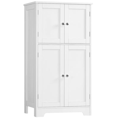 TEENFON Bathroom Floor Storage Cabinet, Freestanding Bathroom Storage Unit with 2 Adjustable Shelves & 4 Doors, 11.8 x 23.6 x 42.7 Inches, White
