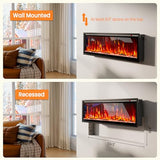 60” Smart Electric Fireplace with Voice Control, Realistic Flame, Crackling Sound, Wall Mounted or Recessed Fireplace Insert, App/Remote Control, Logs & Crystals Included for Living Room, Bedroom Rresyet