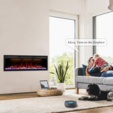 Dreamflame 50" Smart Electric Fireplace, WiFi-Enabled Control via Alexa& App, Recessed and Wall Mounted Fireplace Heater with Realistic Crackling Sound, Logs& Crystals,1500W, Black Dreamflame