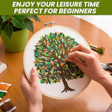 Norme Leaves Embroidery Kit for Beginners Adults 365 Days a Year Embroidering One Leave a Day Cross Stitch Kits with 365 Leaves Tree Pattern Embroidery Hoop Threads for DIY Craft Gift