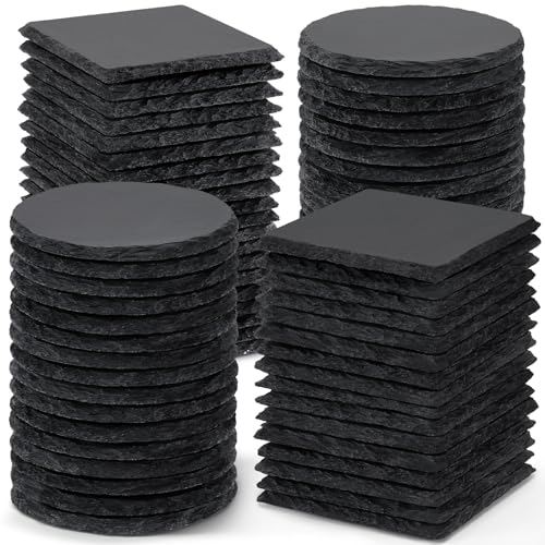 72 PCS Black Slate Stone Coasters, MAPRIAL 4 Inch 36 PCS Square, 36P Round Coaster Bulk for Laser Engraving Material Blank Handmade Drinks Costers for Engraver, Etching, Gifts, Christmas, DIY, Wedding MAPRIAL