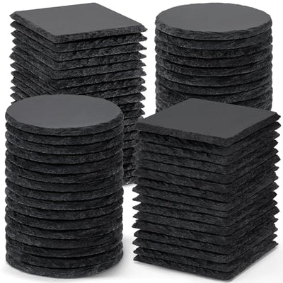 72 PCS Black Slate Stone Coasters, MAPRIAL 4 Inch 36 PCS Square, 36P Round Coaster Bulk for Laser Engraving Material Blank Handmade Drinks Costers for Engraver, Etching, Gifts, Christmas, DIY, Wedding