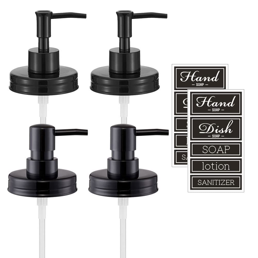 Onsogi Regular Mouth Plastic Mason Jar Soap Dispenser Pumps and Lids- Rust-Proof Mason Jar Accessories Rustic Farmhouse Kitchen Counter Top Bathroom Decor and Organization - 4 Pack onsogi