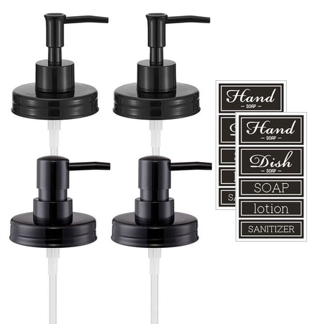 Onsogi Regular Mouth Plastic Mason Jar Soap Dispenser Pumps and Lids- Rust-Proof Mason Jar Accessories Rustic Farmhouse Kitchen Counter Top Bathroom Decor and Organization - 4 Pack onsogi
