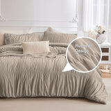 Masaca Oversized King Comforter 128x120,Linen Like Textured Ruched Shabby Boho Chic Bedding Comforter Set,3Pcs Extra Large King Size Ruffle Luxury Fluffy Bedroom Comforter Sets Lightweight Masaca