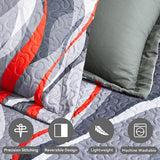 weesire Classic Line Pattern Bedding Quilt Queen Size Modern Grey Red and Black Stripe Quilt with 2 Shams, Gray and Red Comforter Sets Lightweight Breathable Bedspreads Coverlet, 90''x96'' weesire