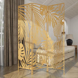 Deco 79 Metal Partition Screen - Foldable Room Divider with Palm Leaf Cutout, 3 Panel Privacy Screen, 48" x 1" x 71", Gold Deco 79