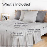 Bambaw Queen Sheet Set – 4pcs 100% Viscose Derived from Bamboo Sheets Set, Cooling Sheets for Night Sweats, Soft Queen Sheets, Hotel Luxury Bed Sheets Set, 16'' Deep Pockets (Moonlight Gray) Bambaw