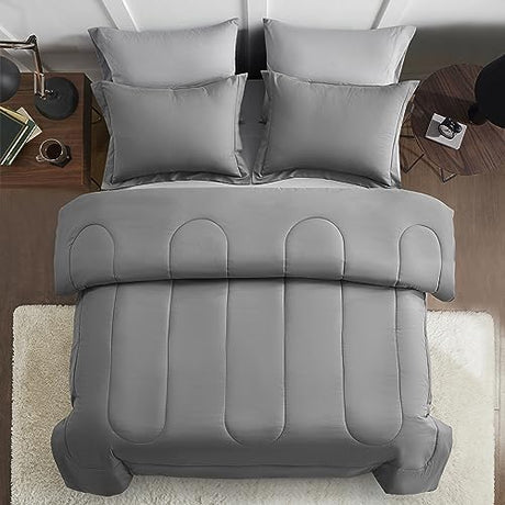 Maple&Stone Full Size Comforter Set 7 Pieces Bed in a Bag - Down Alternative Bed Set with Sheets, Pillowcases & Shams, Soft Reversible Duvet Insert,Grey Maple&Stone