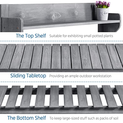 Yaheetech Potting Bench Table Outdoor Garden Potting Table Wooden Workstation w/Sliding Tabletop Removable Sink w/Storage Shelf Flower Pot Bench Mobile Garden Potting Bench Gray Yaheetech