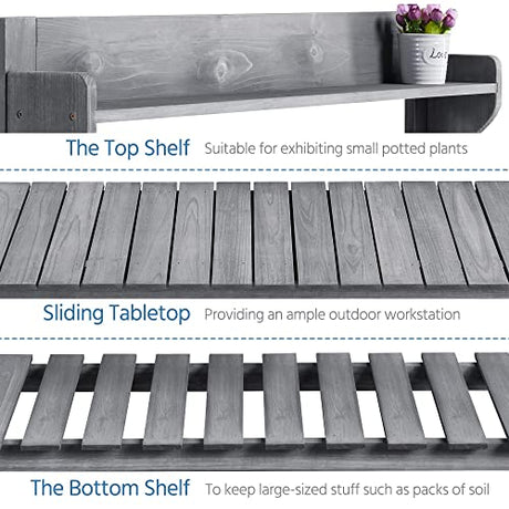 Yaheetech Potting Bench Table Outdoor Garden Potting Table Wooden Workstation w/Sliding Tabletop Removable Sink w/Storage Shelf Flower Pot Bench Mobile Garden Potting Bench Gray Yaheetech