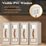 BigPonPon 4 Pack Foldable Bed Sheets Set Organizers and Storage(King & Queen Size),Linen Fabric Closet Organizers with Window,Folding Bedding Storage Box for Bedsheets and Pillow Cube Organizer-Beige BigPonPon