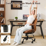 YFO Home Office Desk Chair Office Rubber Casters Ergonomic Computer Chair with Lumbar Support Adjustable Height Rolling Swivel Executive Task Armrests Chair， Brown Leather YFO