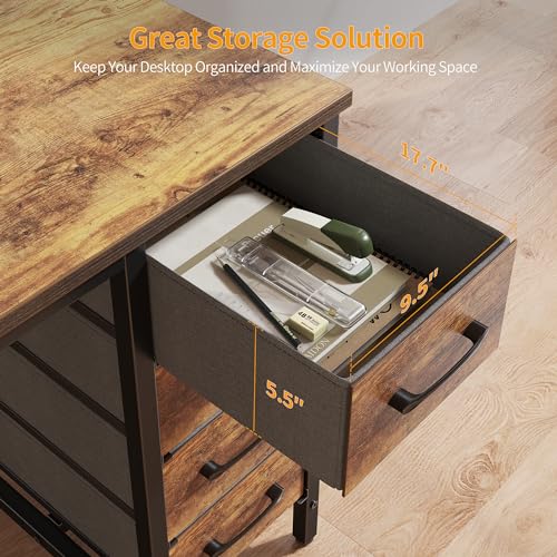 CubiCubi 47 Inch Computer Desk with 4 Drawers, Home Office Small Desk with Storage, Modern Study Writing Desk, Rustic Brown - WoodArtSupply