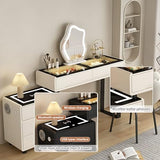 ZGNBSD Smart Vanity Table with Drawers - Vanity Set | Equipped with Charging Station & Speaker | Multi-Layer Solid Wood Material | Includes LED Makeup Mirror and Chair ZGNBSD